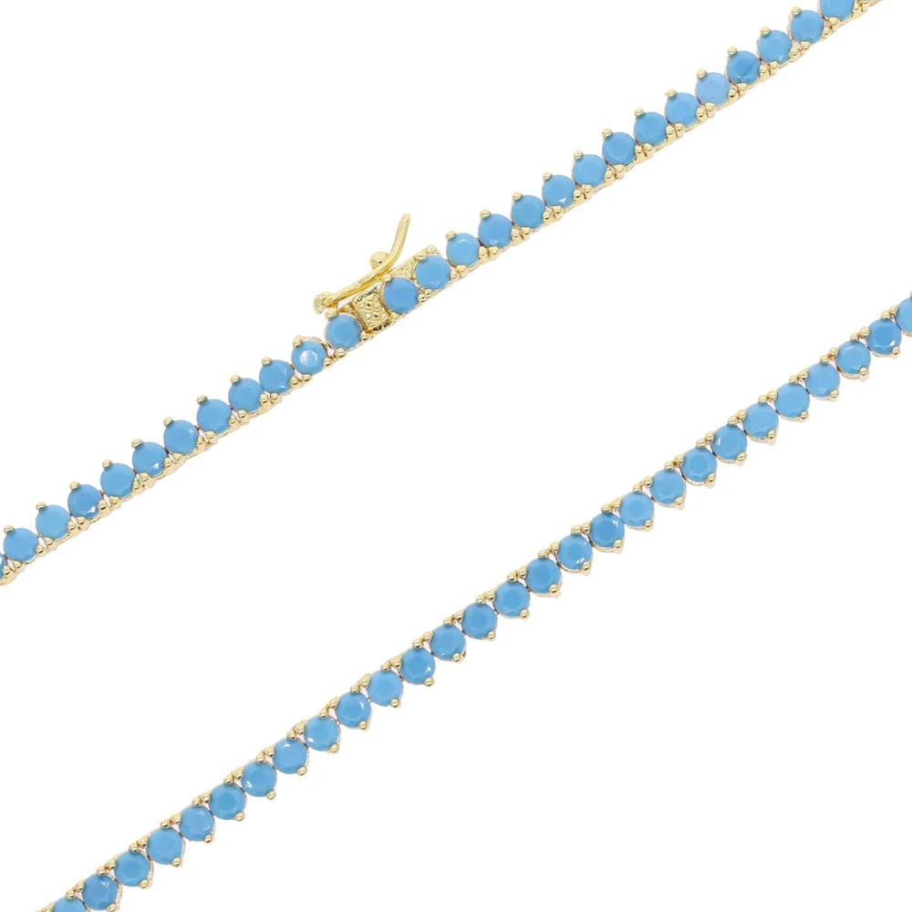 Bling Blaue Türkis-Stein Tennis-Kette Choker-Halskette für Damen – Hochwertiger, neuer Iced-Out Fashion-Schmuck Großhandel 2026