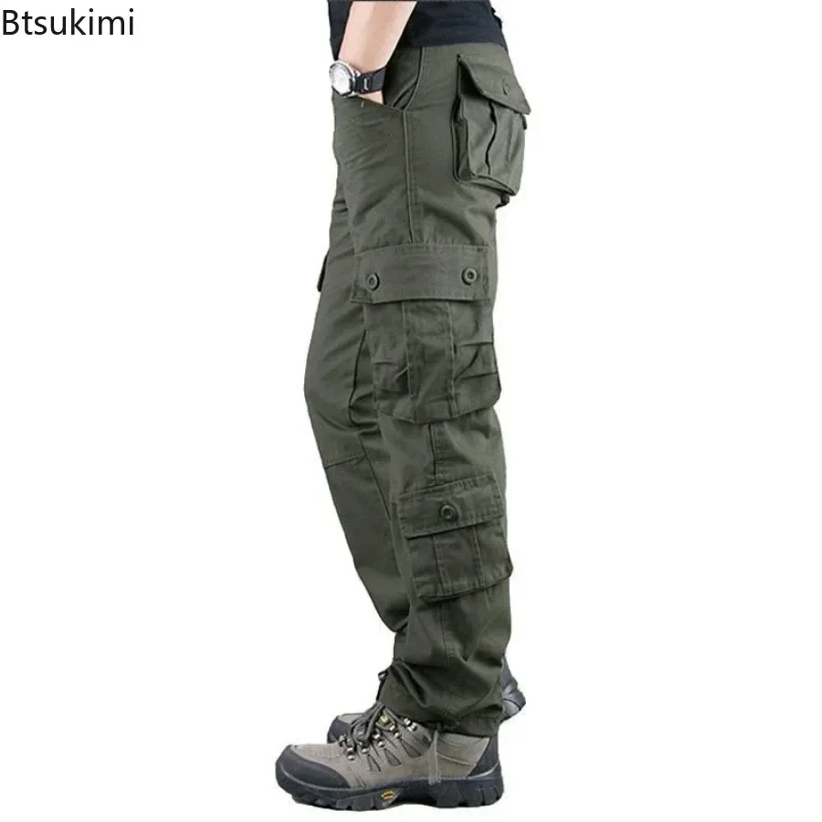 New 2025 Men's Cargo Pants Multi-pocket Casual Pure Cotton Straight Pants Man Hip Hop Streetwear Fashion Loose Sweatpant for Men