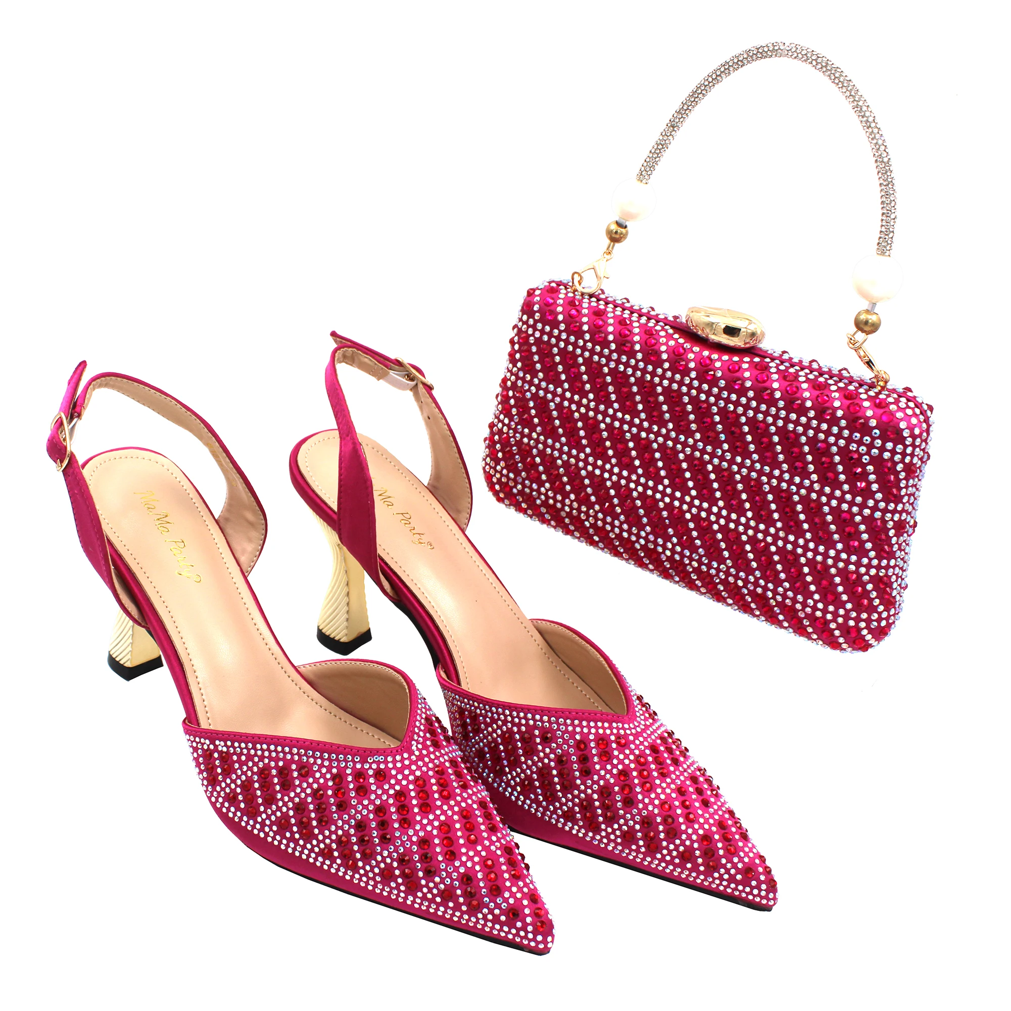 

2024 Spring New Design Pumps Match Hand Bag in Fuchsia Color Comfortable Thin Heels Italian High Quality Shoes and Bag Set