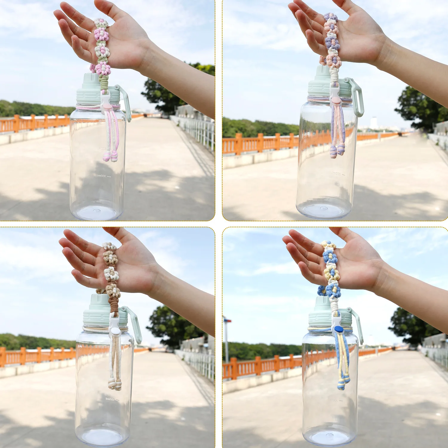 Hand Woven Flowers And Daisies Adjustable Double Rope Reinforcement To Match Different Cup Types Sport Cup Carrying Rope