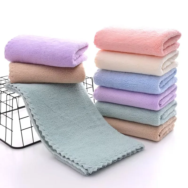 Solid Color Coral Velvet Towels Super Absorbent Soft Quick‑Drying Face Hand Towel for Adults Household Bathroom