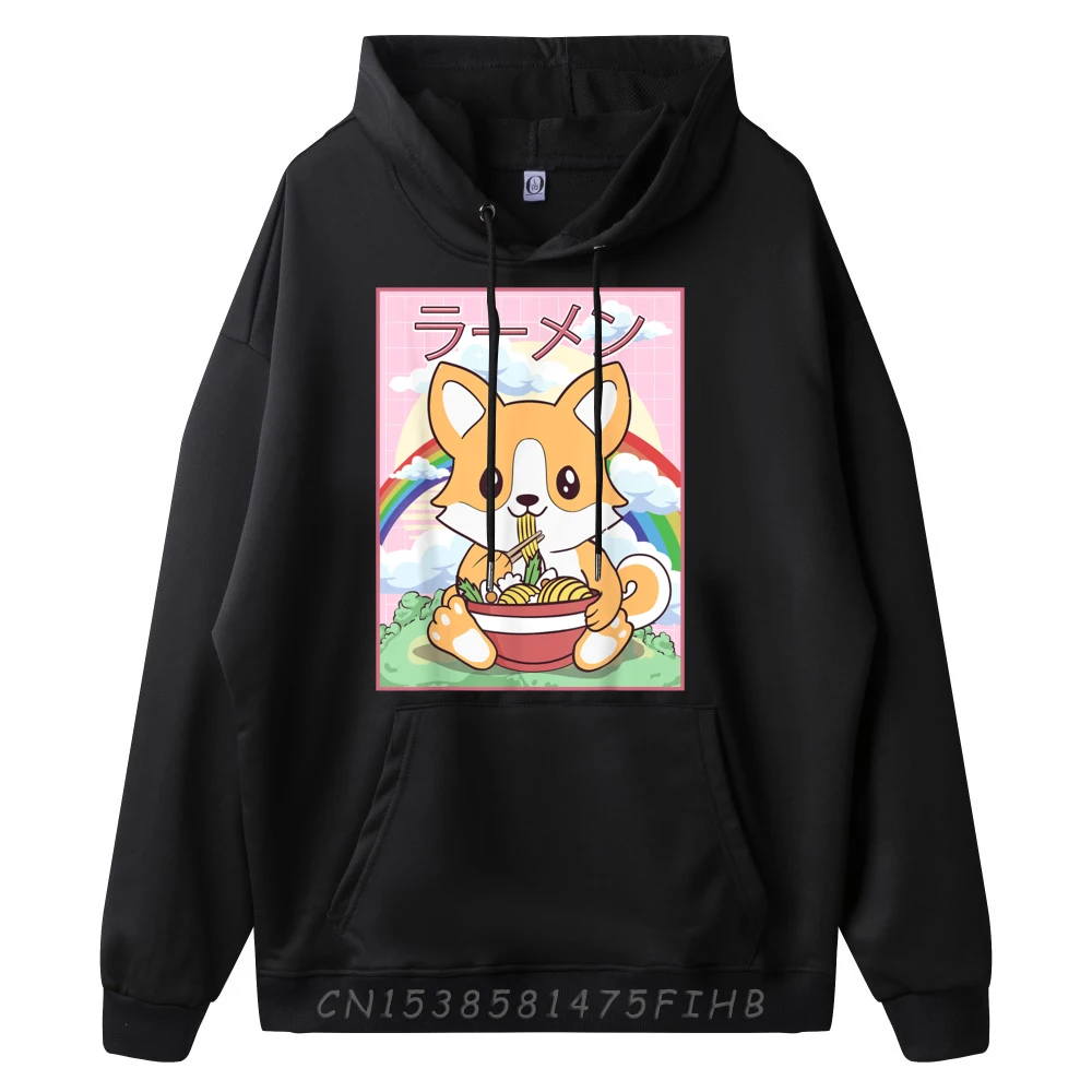 Kawaii Corgi Ramen Noodles Japanese Aesthetic Wholesale Tshirts 100 Pcs Long Sleeve Hoodie Men Tops & Tees Printed