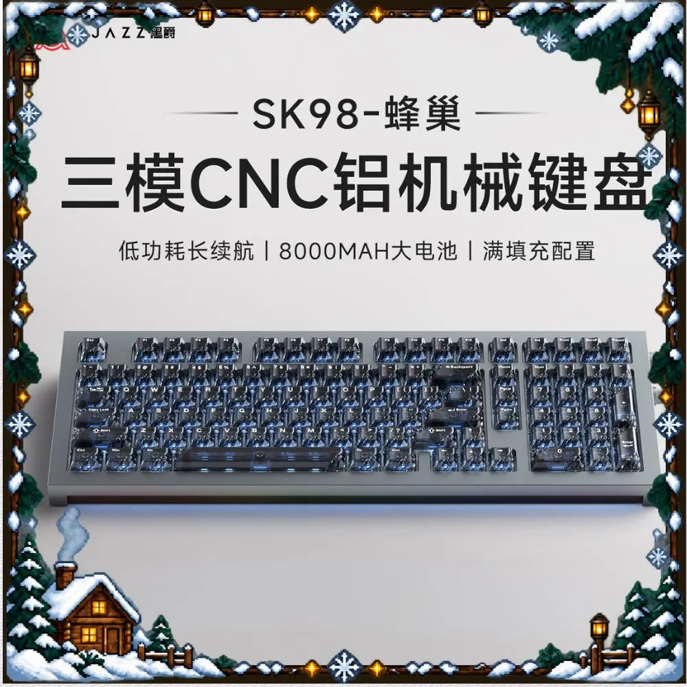 AJAZZ SK98 Mechanical Keyboard 3 Mode Wireless CNC Aluminum Case RGB Backlight 98Keys 8000mAh Long Battery Life Gaming Keyboard