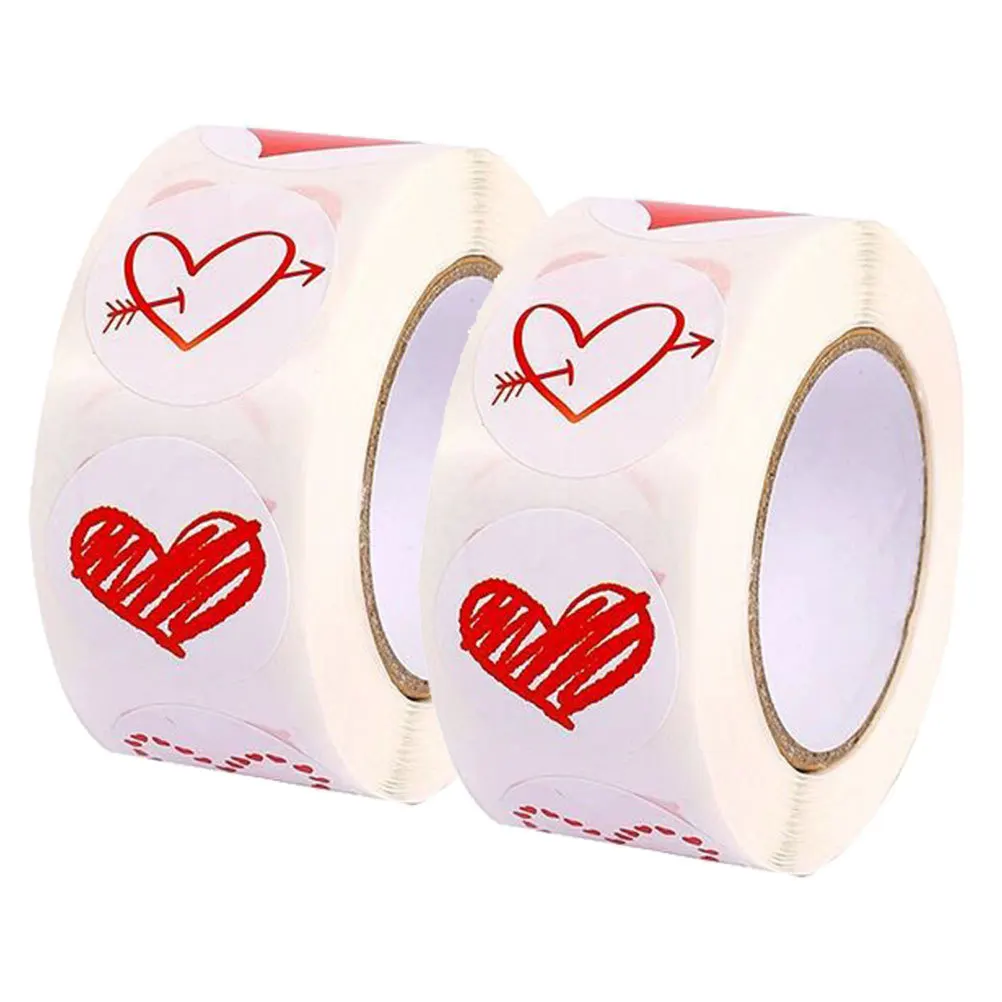 

2 Rolls Heart Stickers Valentine's Day Patterned Sealing Labels Gift Envelope Decoration Heart Pattern Decals Love Gift