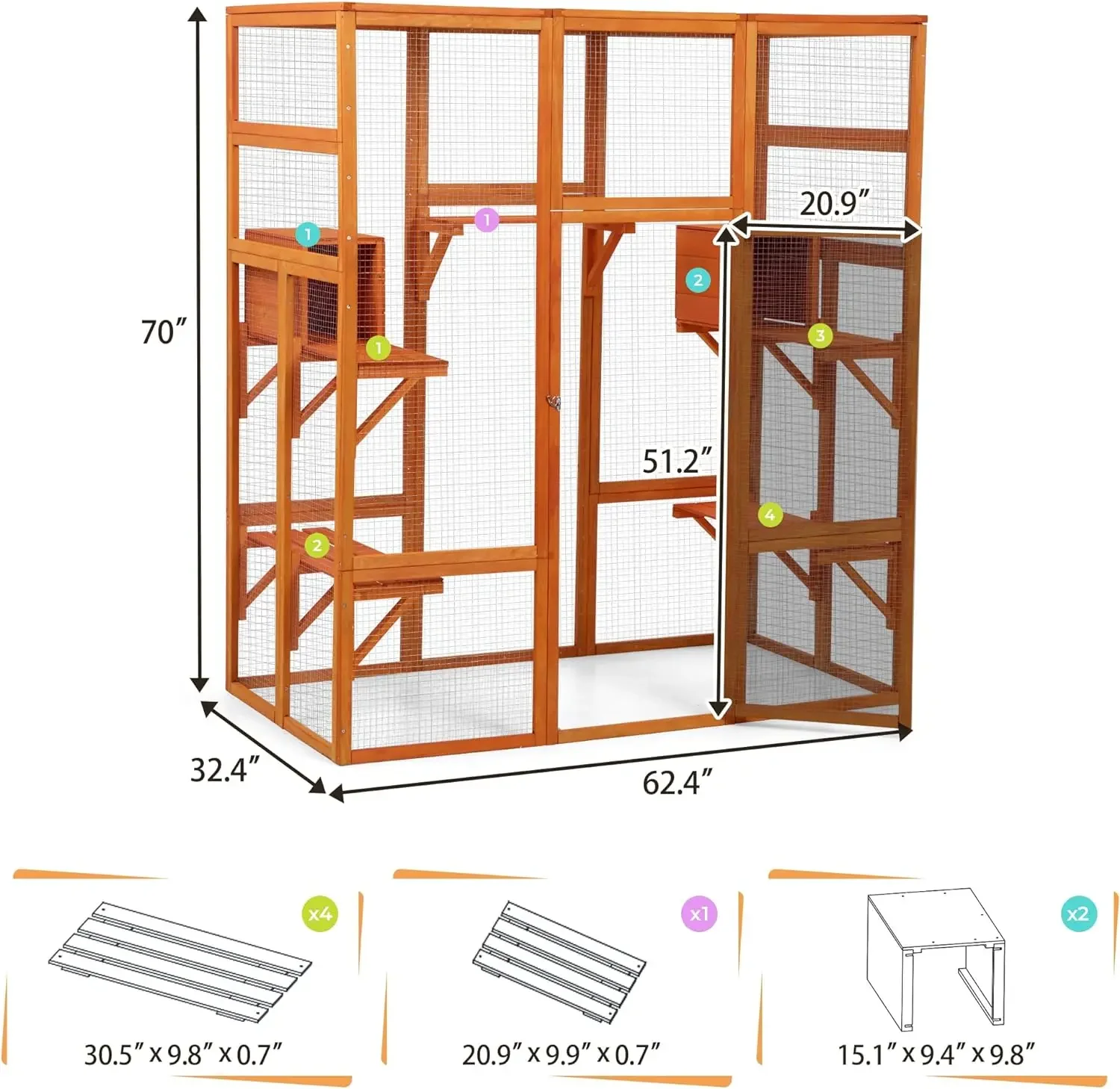 Imagem -04 - Madeira Extra Large Outdoor Cat Cage Casa com Condomínio Montado Play Run Recinto Interior Kitty Janela Kennel 70