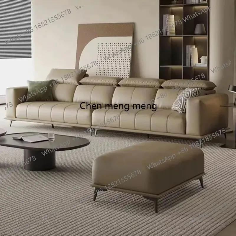 E136  Modern home living room straight row piano keys sofa combination hair microfiber leather function headrest