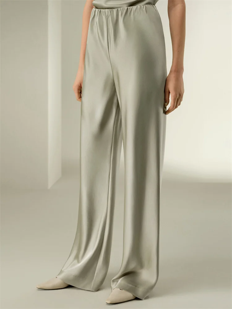 Tossy Satin Casual Spring Women's Pants Solid High Waist Commute 2026 Streetwear Loose Straight Trousers Female Pleated Pants