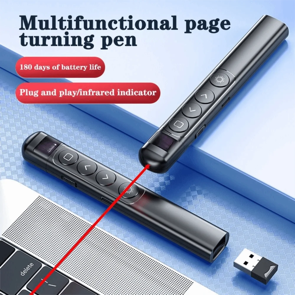 RF2.4GHz Remote Control Page Turning Pen 100M Distance Infrared Wireless Presentation Clicker Type C Rechargeable Versatile