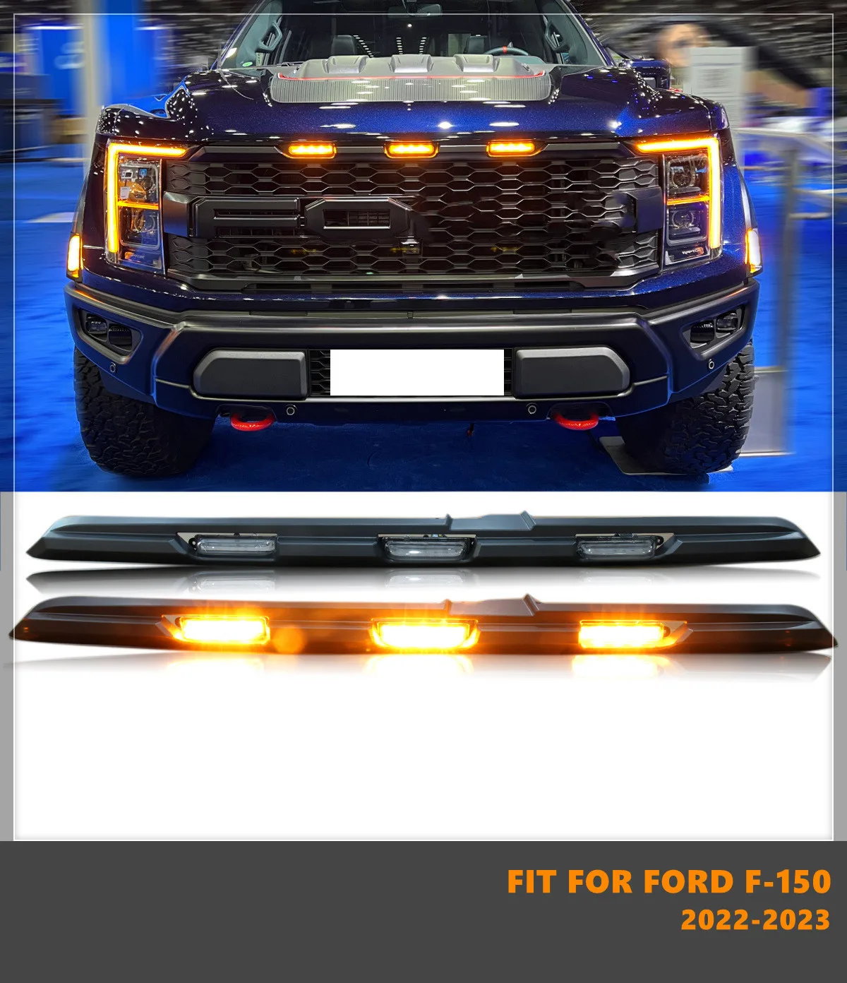 Car Front Grill LED Light Car LED Lights Daytime Running Lights Yellow Lights Fit For Ford F-150 2022+