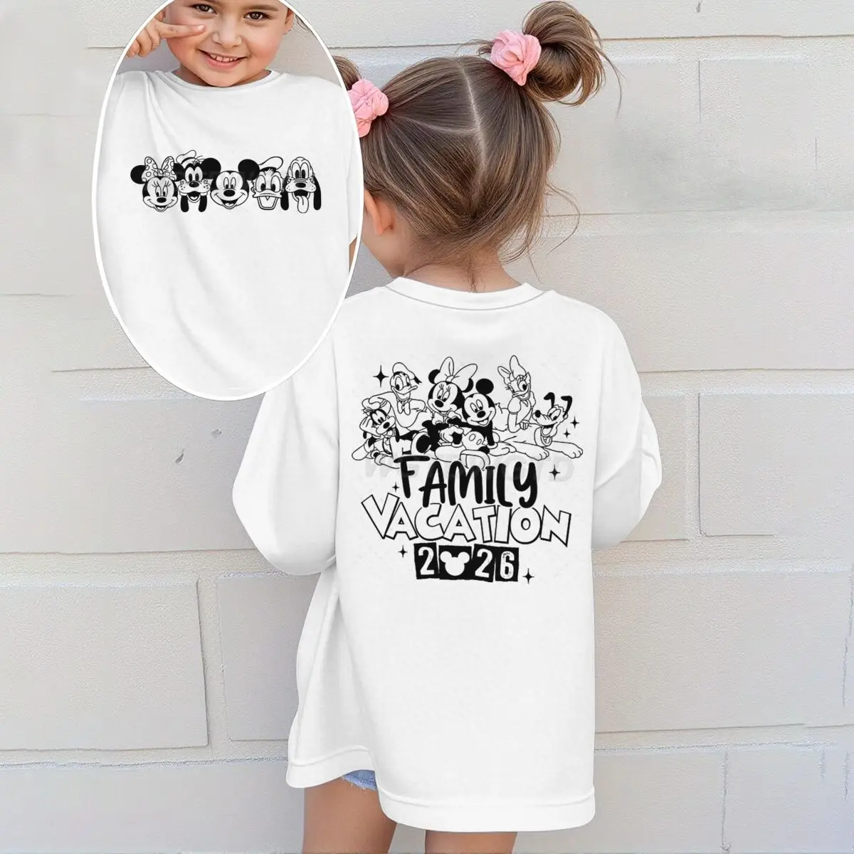 

Kids Clothes Family Vacation 2026 Gift Girl Boy T Shirt Cartoon Print Cotton Top for Girls Boys Mickey and Friends Cartoon Tee