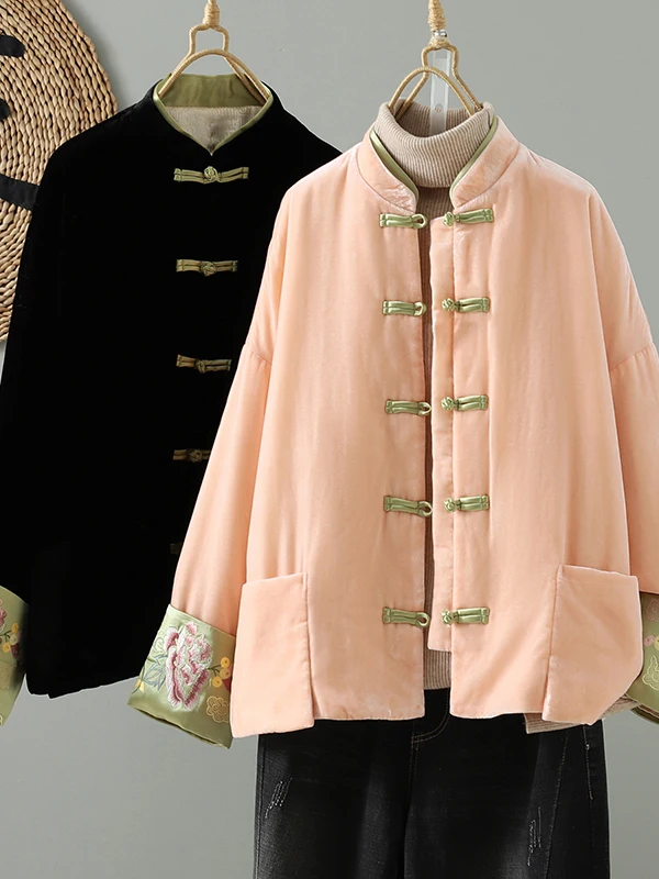 معطف نسائي صيني مخملي وردي شتوي مبطن بالقطن سترة فضفاضة تناسب طويلة Sve ملابس قطنية مناسبة للتنقل