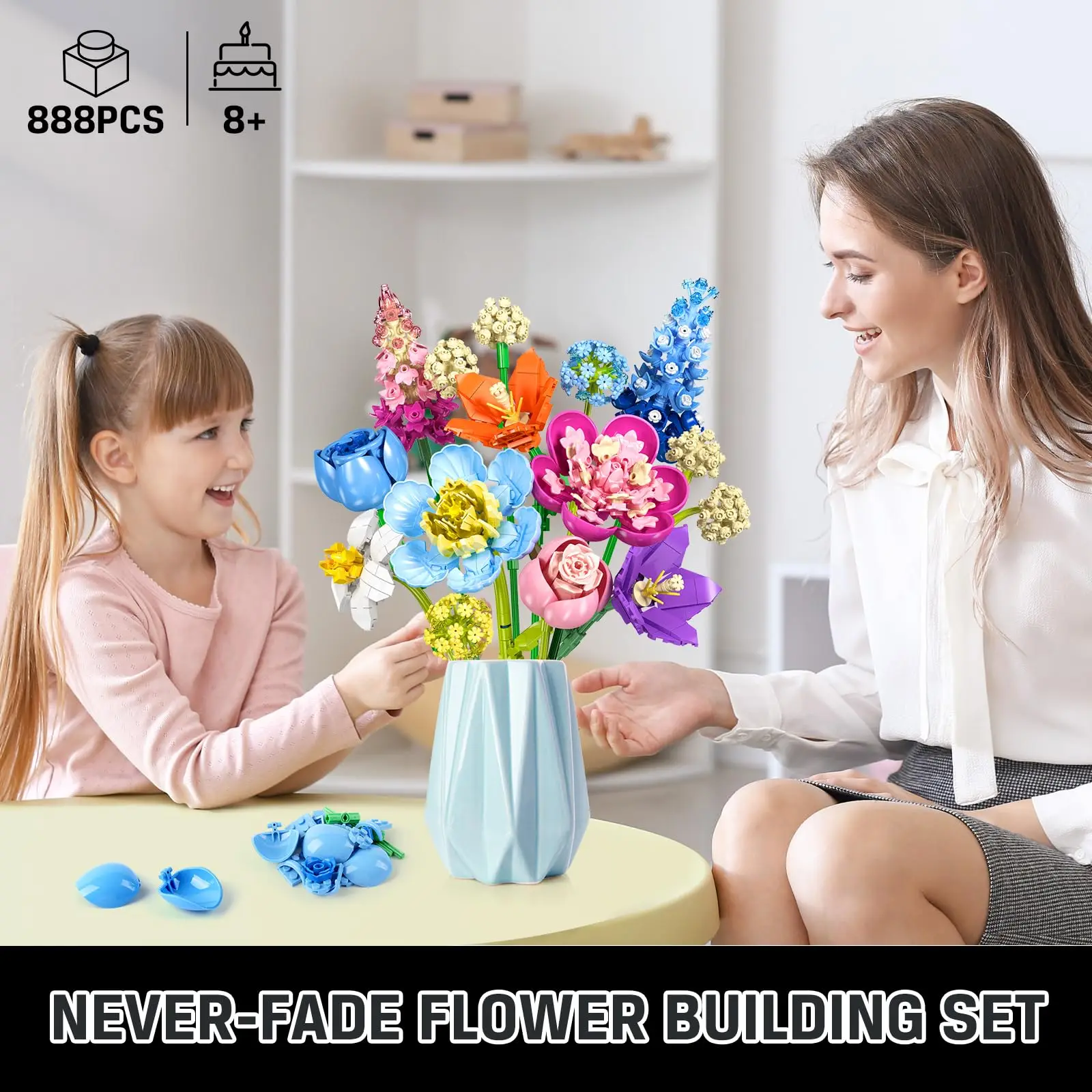 Flower Bouquet Building Set-Botanical CollectionToy Rose Plant Home Decor Flower Kit Xmas Valentine's Day Birthday Gift for8+