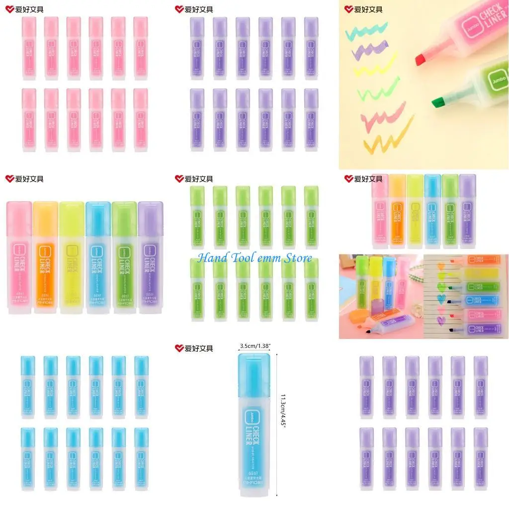 

H37F Pastel Highlighter Set,Pastel Colors Tip Marker Pen,6 Colors Optional,Water Based,Quick Dry