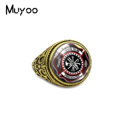 New Hot Firefighter Symbol Glass Cabochon Vintage Rings Handmade Jewelry Firefighter Logo Fashion and Dome Antique Alloy Rings