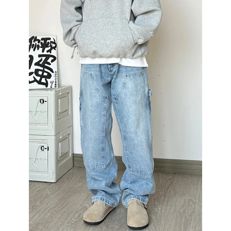 

Мужские джинсы в стиле ретро американского хип-хопа, прямые, винтажные, повседневные, летние, широкие брюки, спортивные штаны