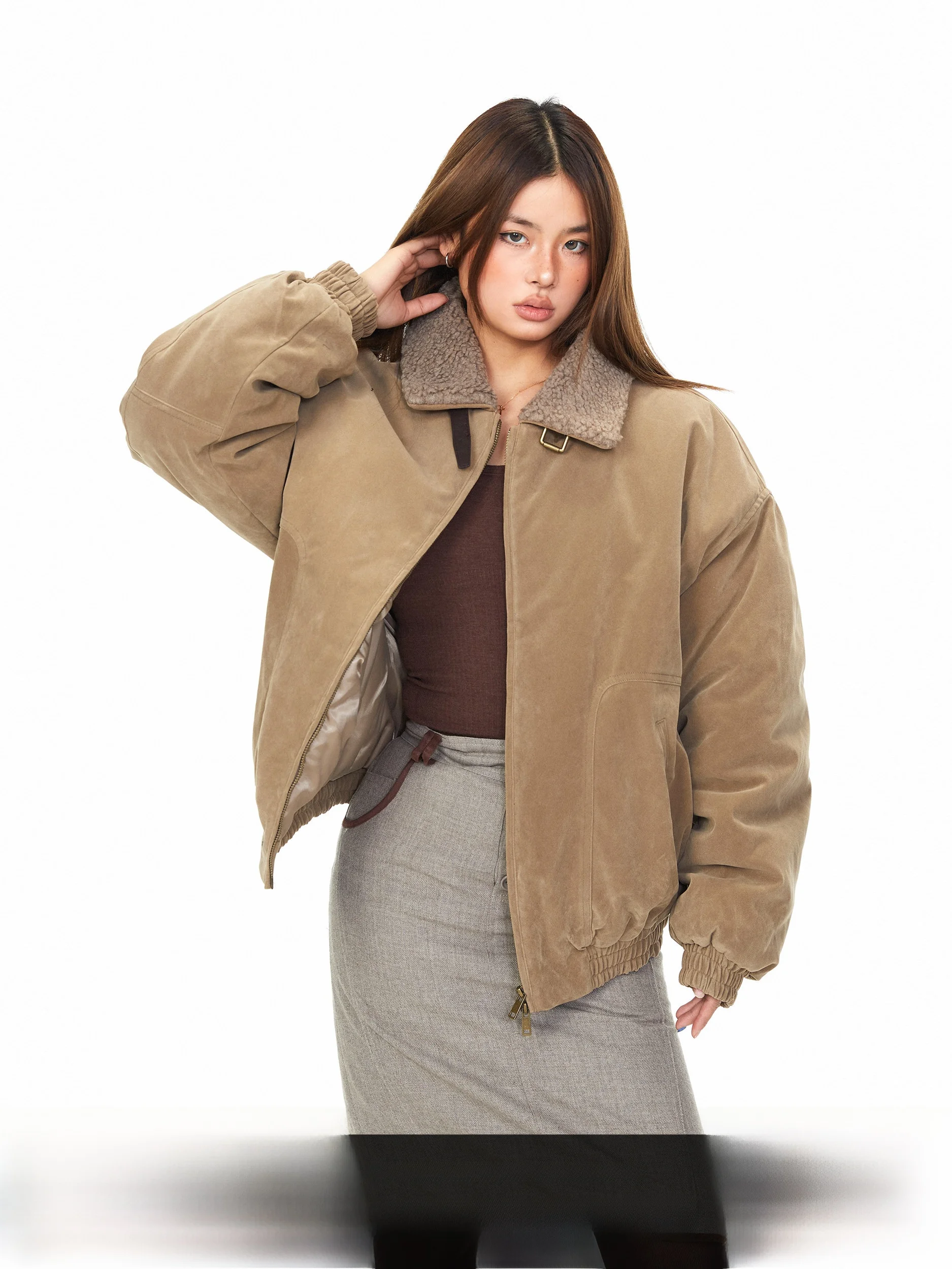 

Зимняя женская куртка Blabb из замши с меховым воротником, хлопковая, в американском стиле, высококачественная, свободного кроя, теплая, утепленная, верхняя одежда