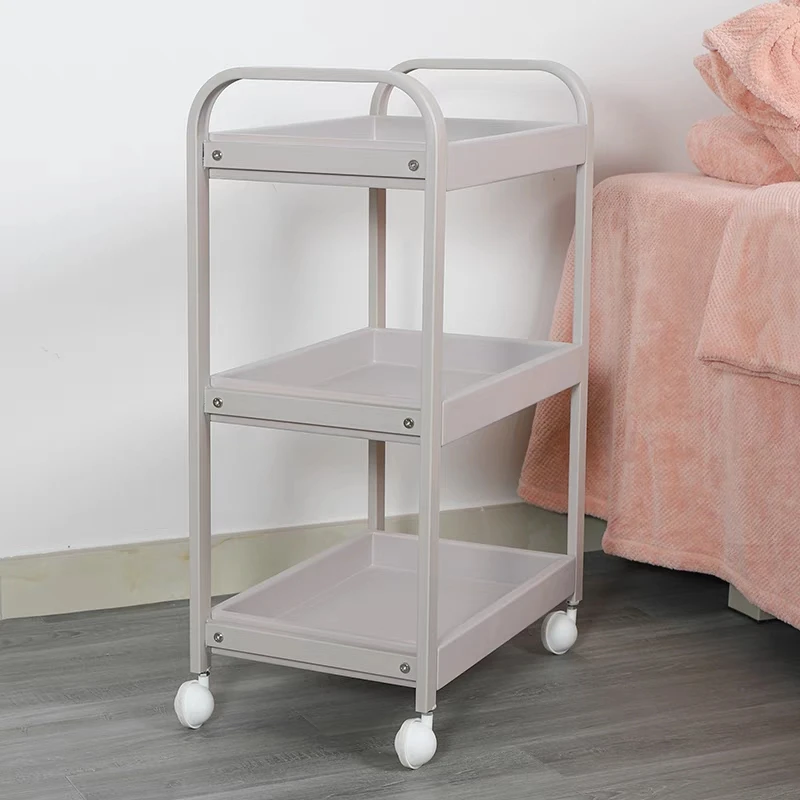 Hair salon three-layer storage rack beauty living room metal trolley