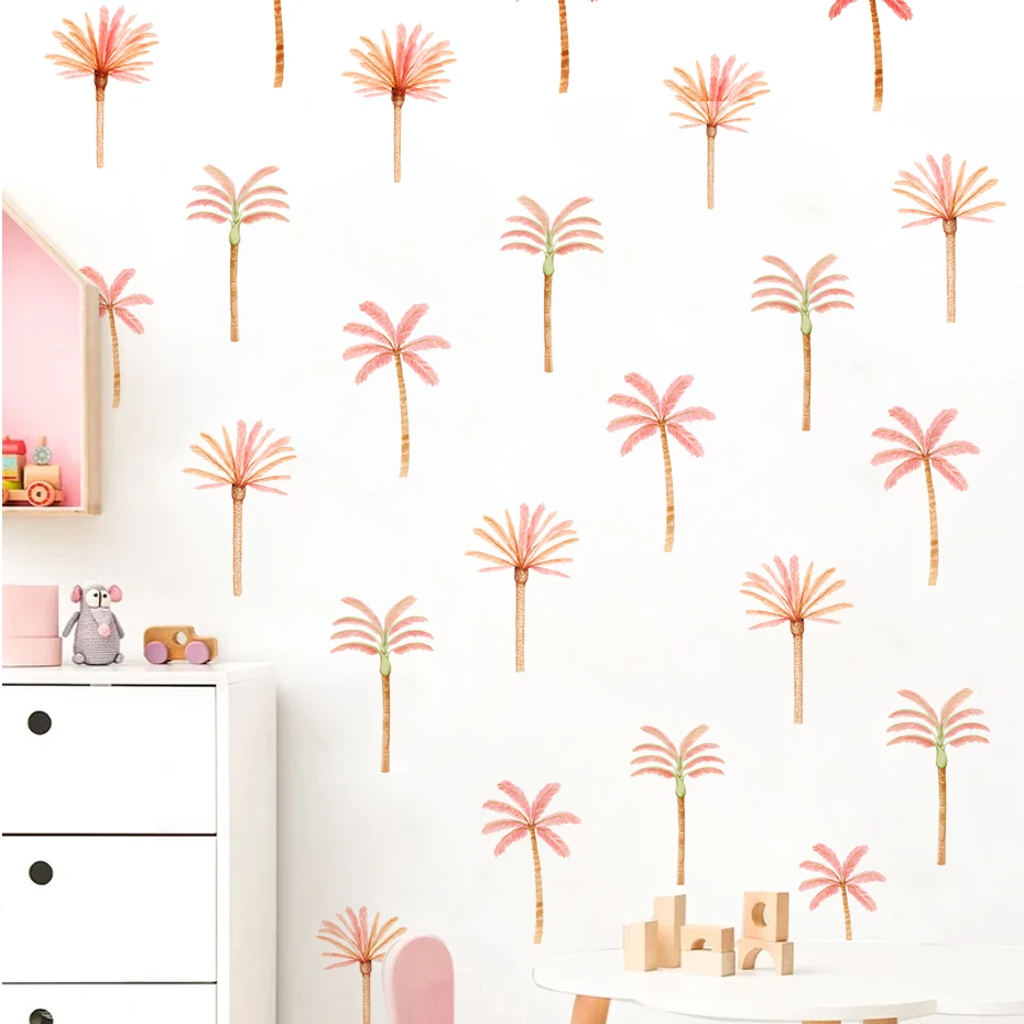 Boho Pink Coconut Palm Tree Children Wall Stickers Removable Nursery Wall Decals Poster Print Kids Bedroom Interior Home Decor