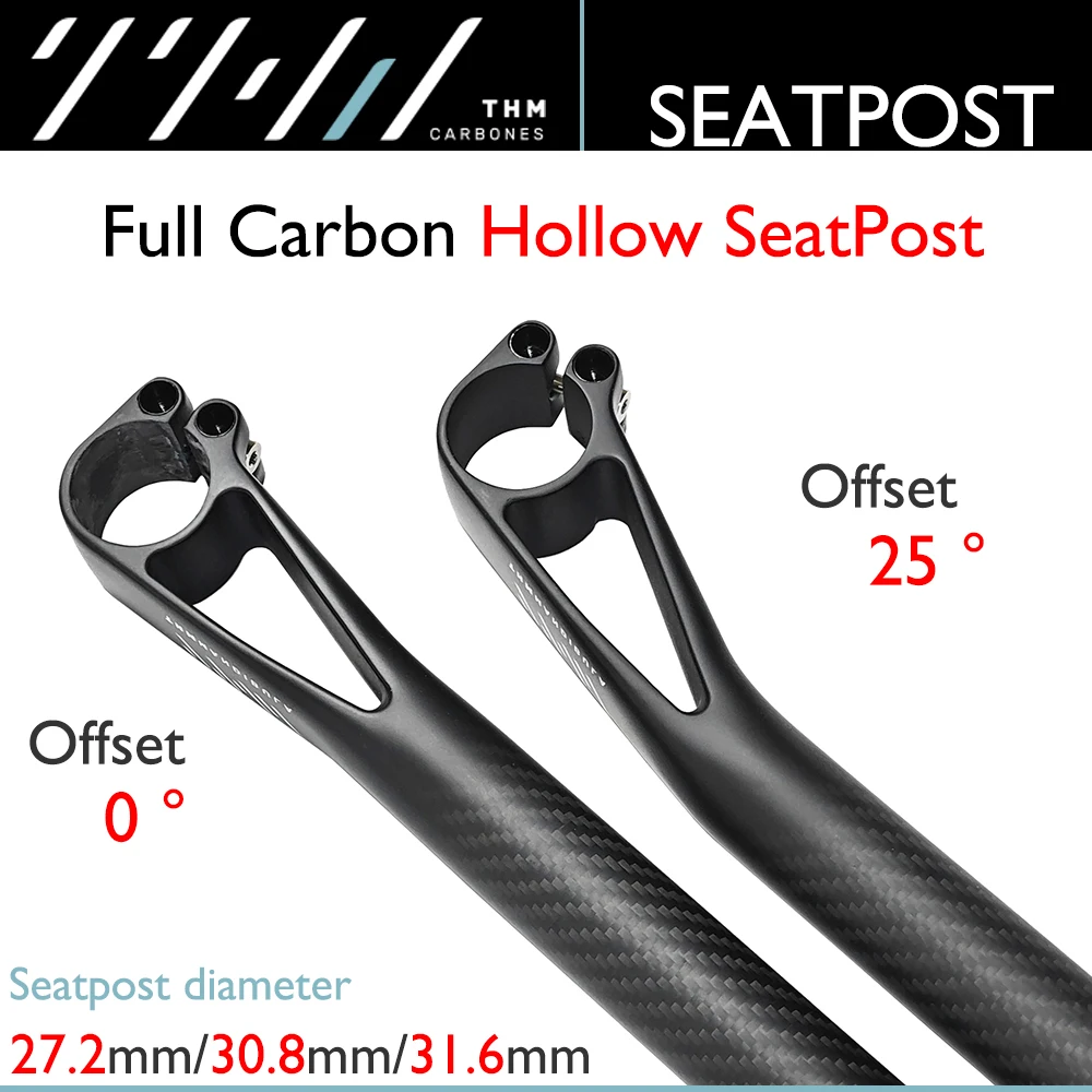 

THM full carbon fiber seatpost, road/mountain bike seatpost, ultralight hollow design, offset 0°/25°, 27.2/30.8/31.6mm，350-400mm
