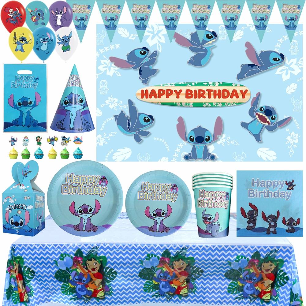 Lilo & Stitch: suministros de decoración de fiesta de cumpleaños temática de la serie, cubiertos desechables, Fondo de globo, Baby Shower, regalo para niños