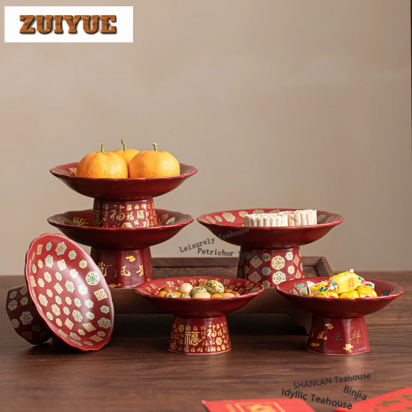 Underglaze Colour Red Fruit Dishes Aesthetic Pastry Plate Fruit Dishes Household Serving Tray Tea Services Supplies Ornaments