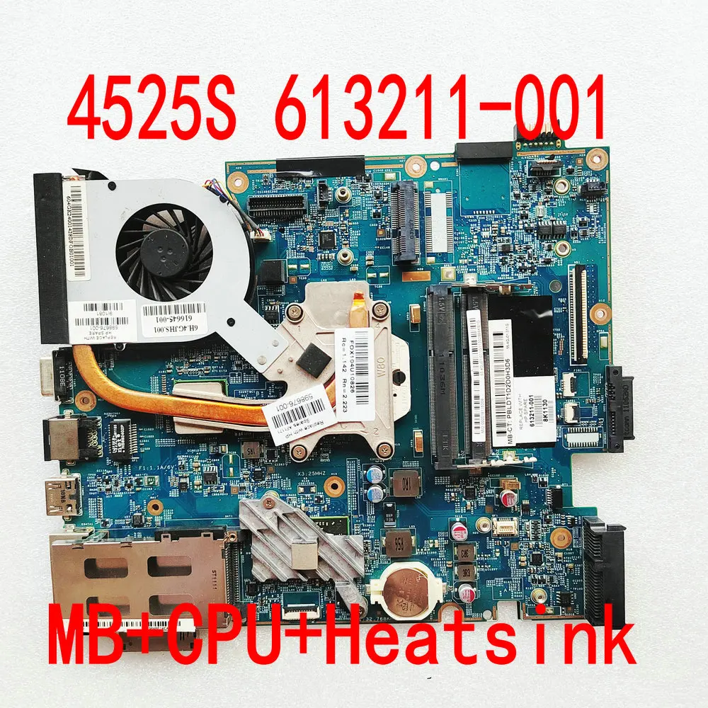 613213-001 613211-001 Laptop Motherboard For HP 4525S  48.4GJ02.011 Mainboard +CPU+Heatsink Fit For 613212-001 622587-001