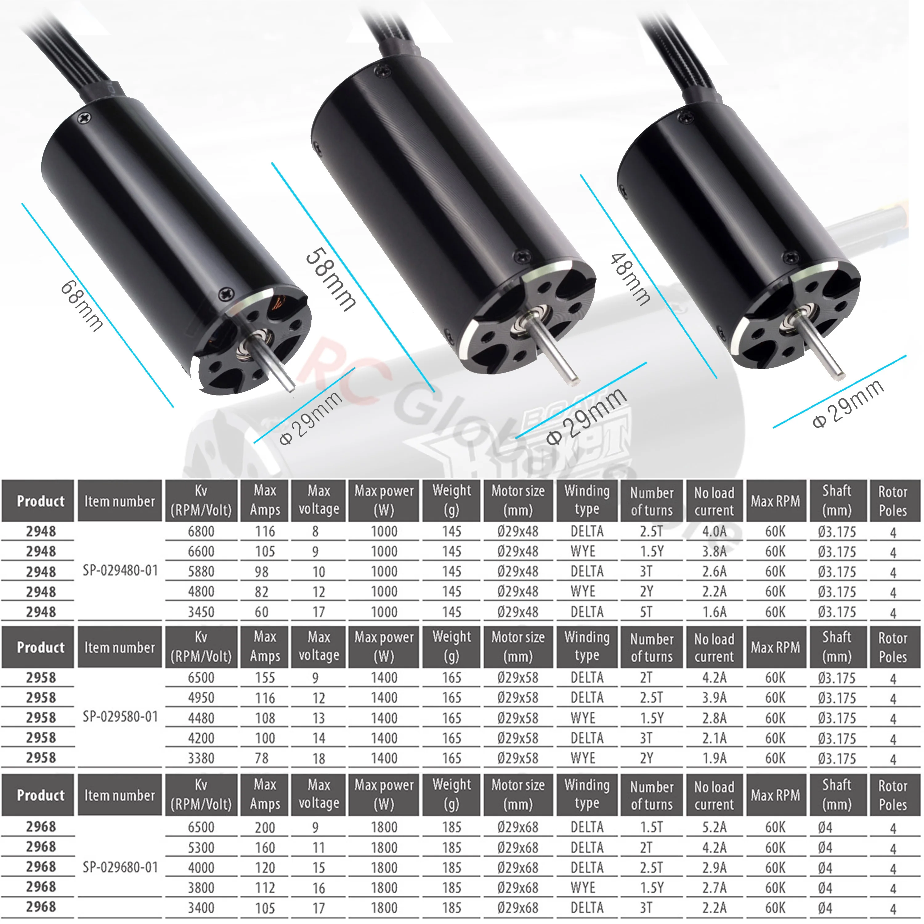 Rocket 2948 3450KV 4800KV 3,175 mm waterdichte borstelloze motor voor 600-800 mm RC boot Feilun FT011 Traxxas M41 Catamaran Spartan