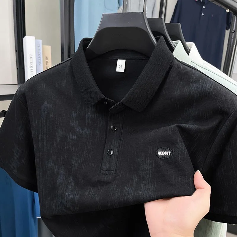 Ice Silk Short Sleeve  Shirt Men's Casual Summer New Style Turn Collar Business Versatile T-Shirt Breathable Comfortable