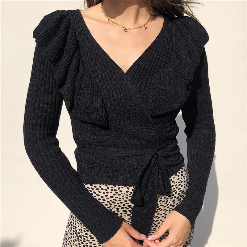2024 Elegant V-neck Lace Slim Cardigan Women Fashion Temperament Knitted Sweater Spring Autumn Fashion Chic Long Sleeve Sweater