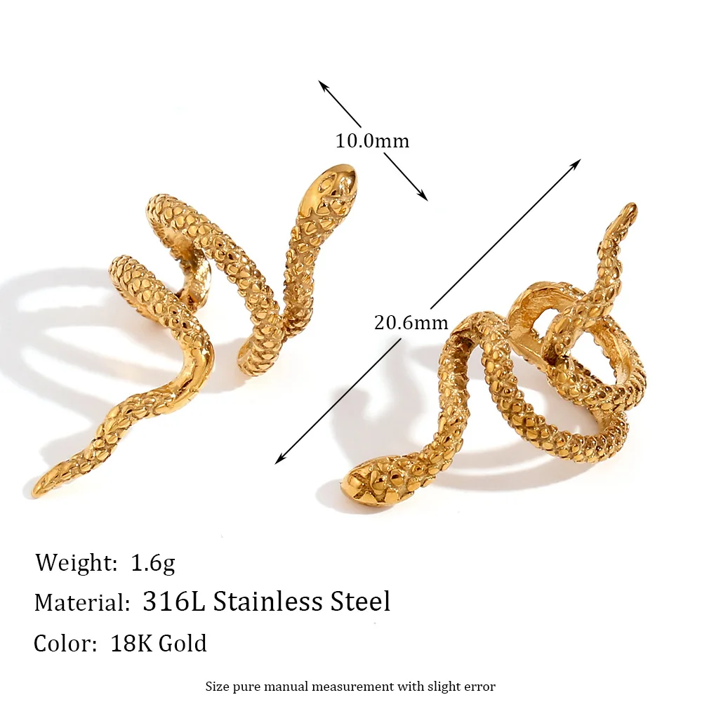 Stainless Steel Classic Checkered Snake Ear Bone Clip Earrings High Quality Metal Minimalist Trendy Fashion Jewelry Women Bijoux