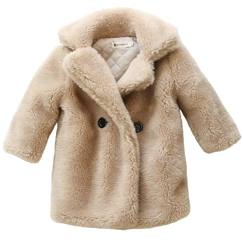 Baby Girls Faux Fur Coat Winter Children Girls Long Sleeve Jackets Warm Kids Girls Snow Coats Girls Outerwear Clothing E512