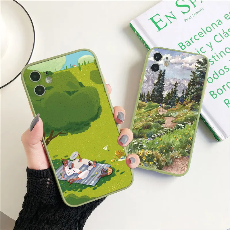 Etui na telefon z motywem kreskówkowego trawnika, w stylu podmiejskim, zapewniające relaks, do iPhone'a 17 16 15 14 11 12 13 Pro Max 16 14 Plus XR XS X, w stylu vintage, urocza tylna obudowa.