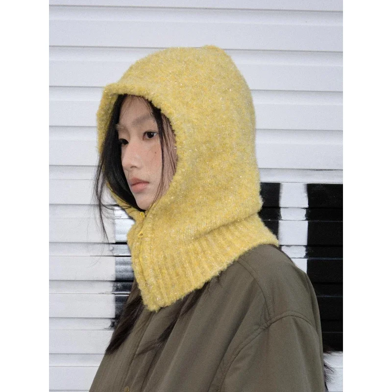 Y2K Pullover Knitted Zip Balaclava Hats for Women Winter Outdoor Warm Cold-proof Neck Wrap Neck Protect Bomber Hat Gorras
