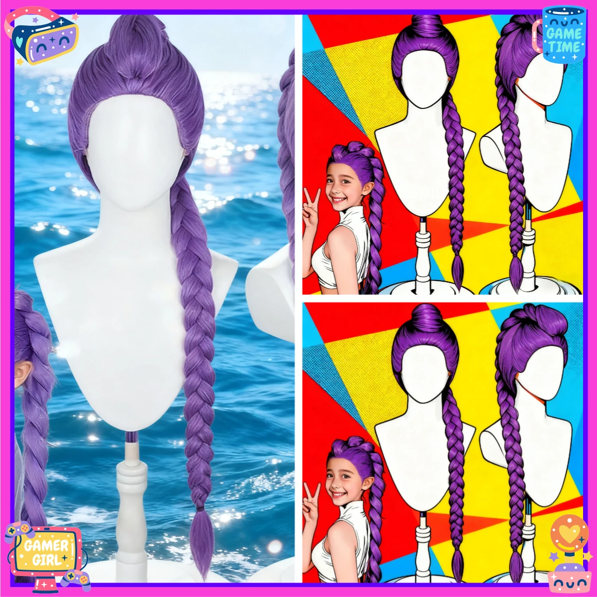 

KPOP Demon Hunters Rumi Purple Cosplay Wig, Halloween Party Role Play Wig, Heat Resistant Synthetic Wig, Halloween Daily Gift