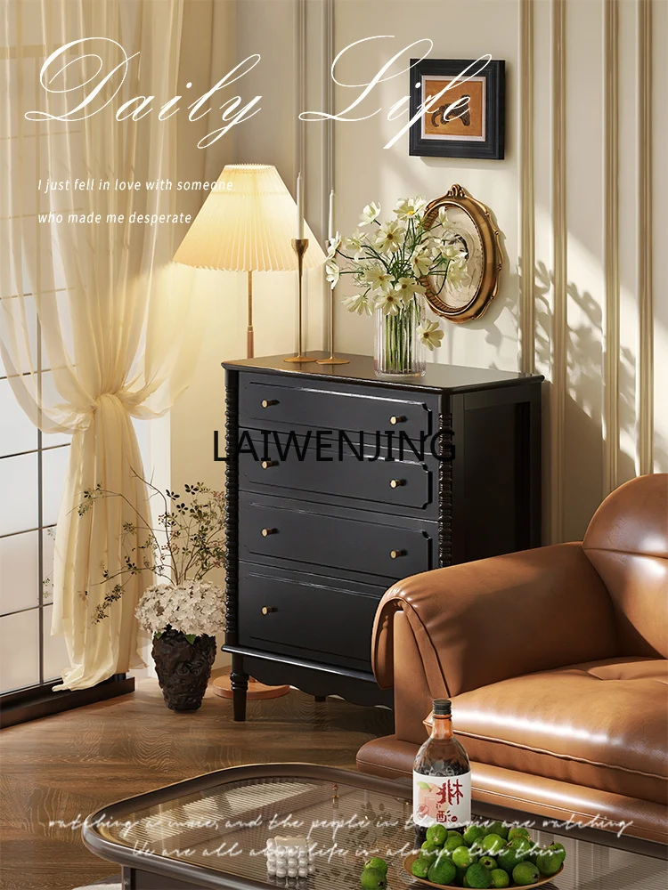 

MJY French solid wood home storage black master bedroom wall storage medieval retro cabinet