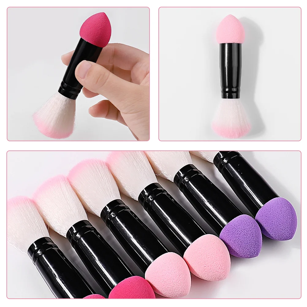 3 pçs pincéis de maquiagem de ponta dupla blush pó escova acabamento natural macio compacto portátil contorno escova dupla face maquiagem