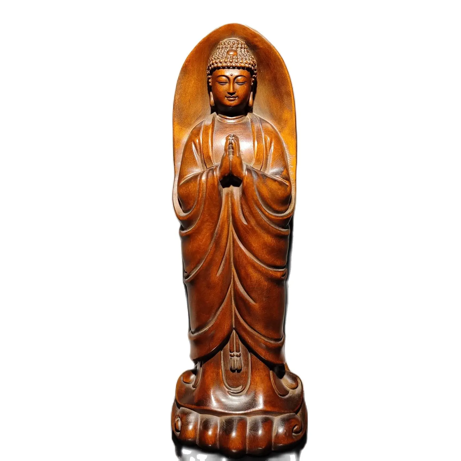 

8"antique wood carving Boxwood wooden sculpture artwork buddha statue Shakyamuni decor desk Study souvenir amusing