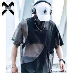 2025 Summer Hollow Out Short Sleeve T-Shirt Men Punk Gothic Nightclub Lrregular Patchwork T Shirt Hip Hop Streetwear Couple Tops