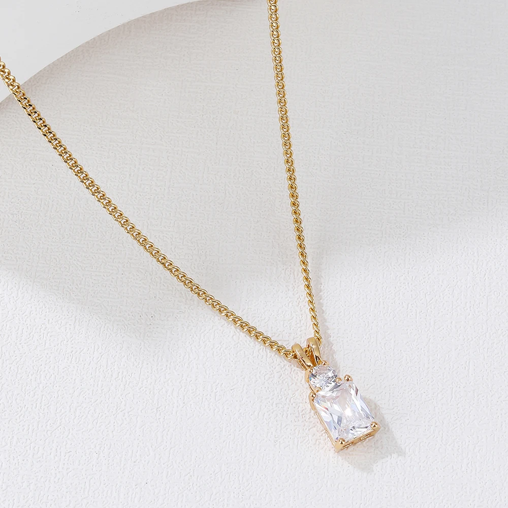 

Exquisite Fashion Square Crystal Zircon Necklace Elegant Bridal Wedding Engagement Jewelry Banquet Set Birthday Gift