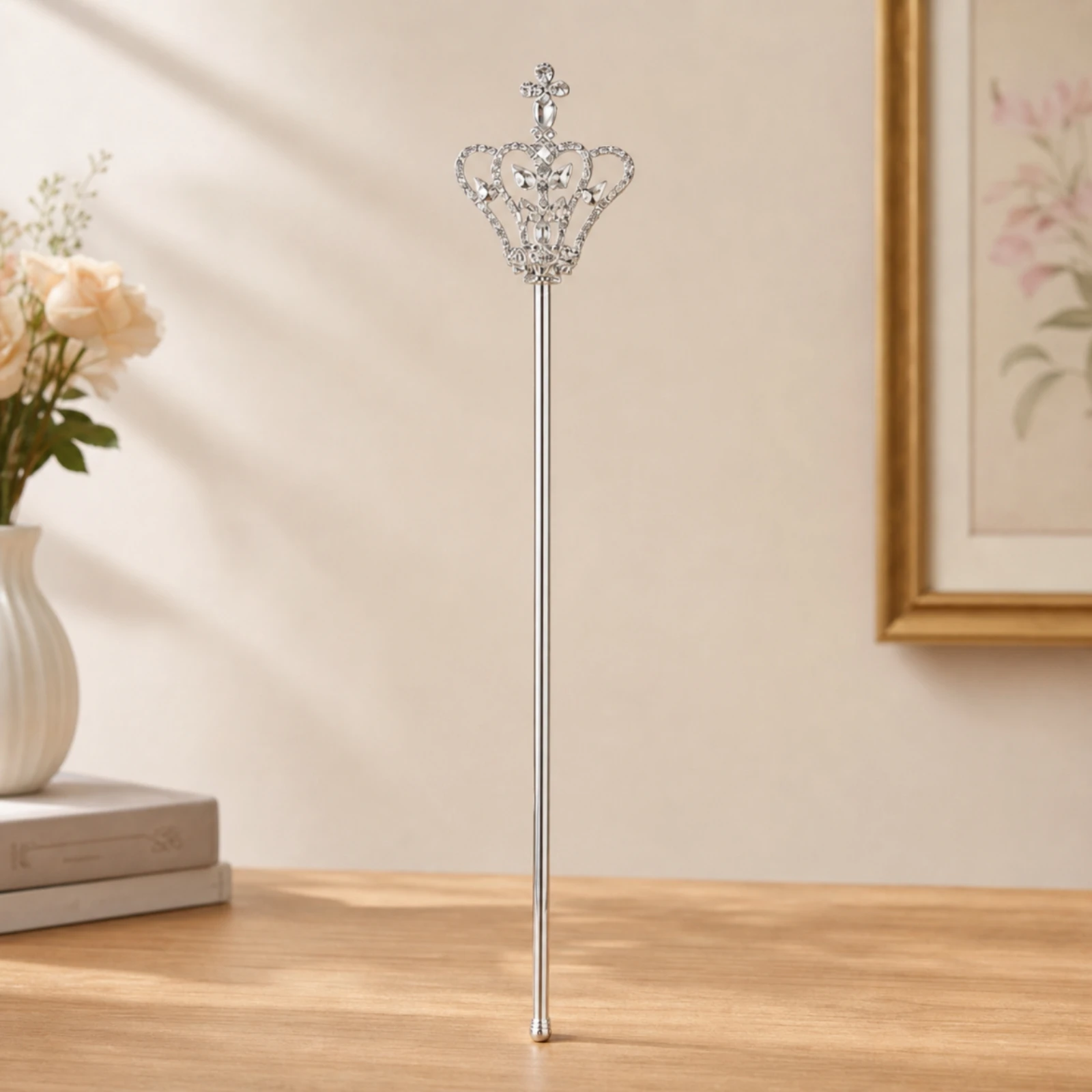 Princess Wand with Rhinestone Crown Sparkling Princess Wand Slim Shiny for Pageant Participants, Imaginative Play, Themed Photos
