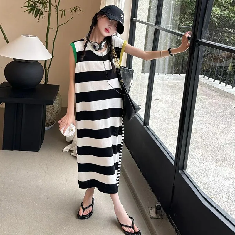 Summer Girls Striped Dress Fashion Sleeveless Vest O-neck Princess Dresses for Kids Casual Design 12 13 Years Children Costumes