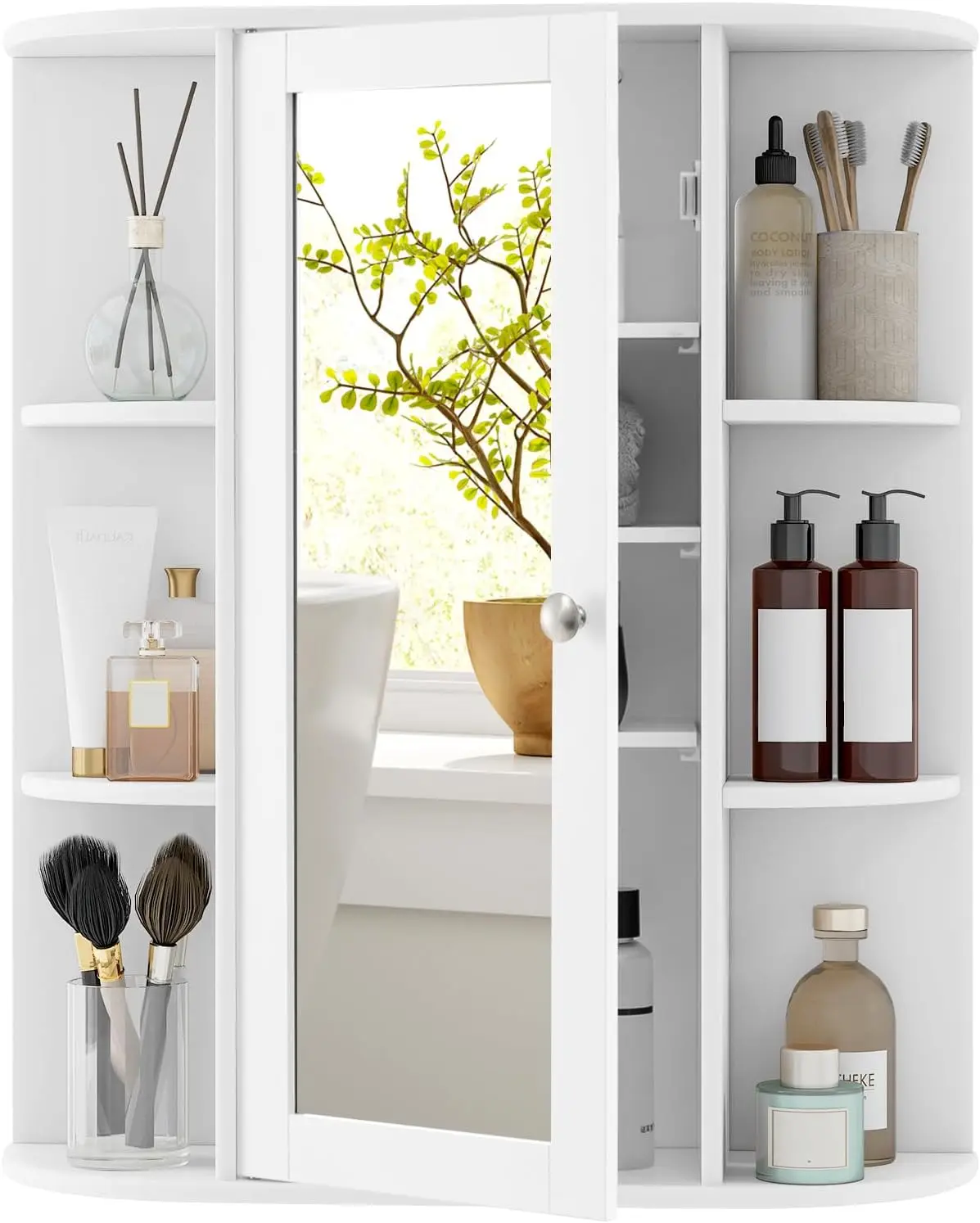 **/Medicine Cabinet, Bathroom Wall Cabinet With Mirror, Single Door, 3 Adjustable Shelves