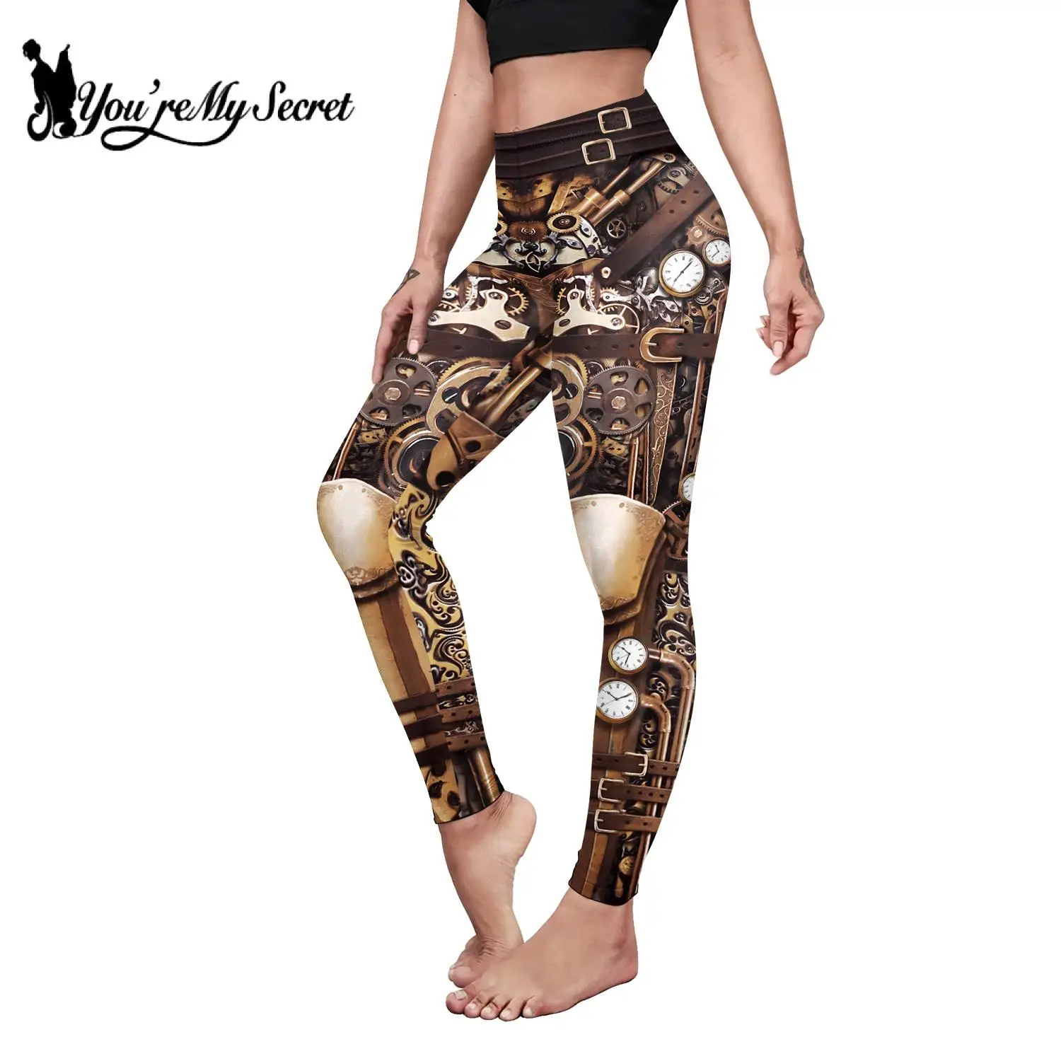 Você é meu Secret-3D leggings impressos para mulheres, calças de treino, vintage, engrenagem mecânica, steampunk, fitness, sexy, fino