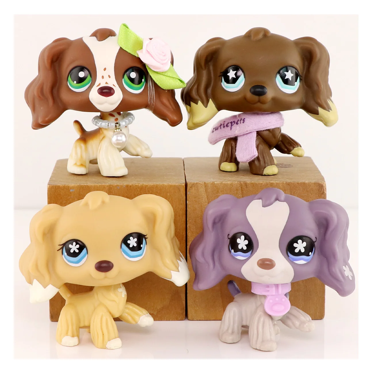 4x Mini Pet Shop Cocker Spaniel Set 748 960 156 1209 con Accesorios