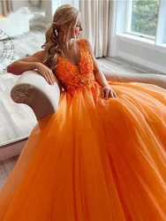 Orange Tulle Evening Party Dress Formal Graduation Dress A Line Celebrity Dress with Tiered Layers Elegant Party Gown for Women