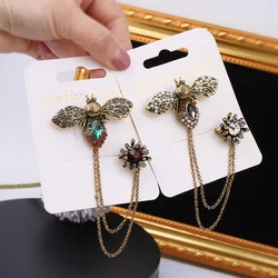 fashion women retro brooch, feminine bee tassel chain double pin buckle badge accessories