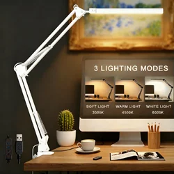 LED Desk Lamp Swing Arm Desk Light with Clamp 3 Lighting 10 Brightness Table Lamp Eye-Caring Reading Desk Lamps for Home Office