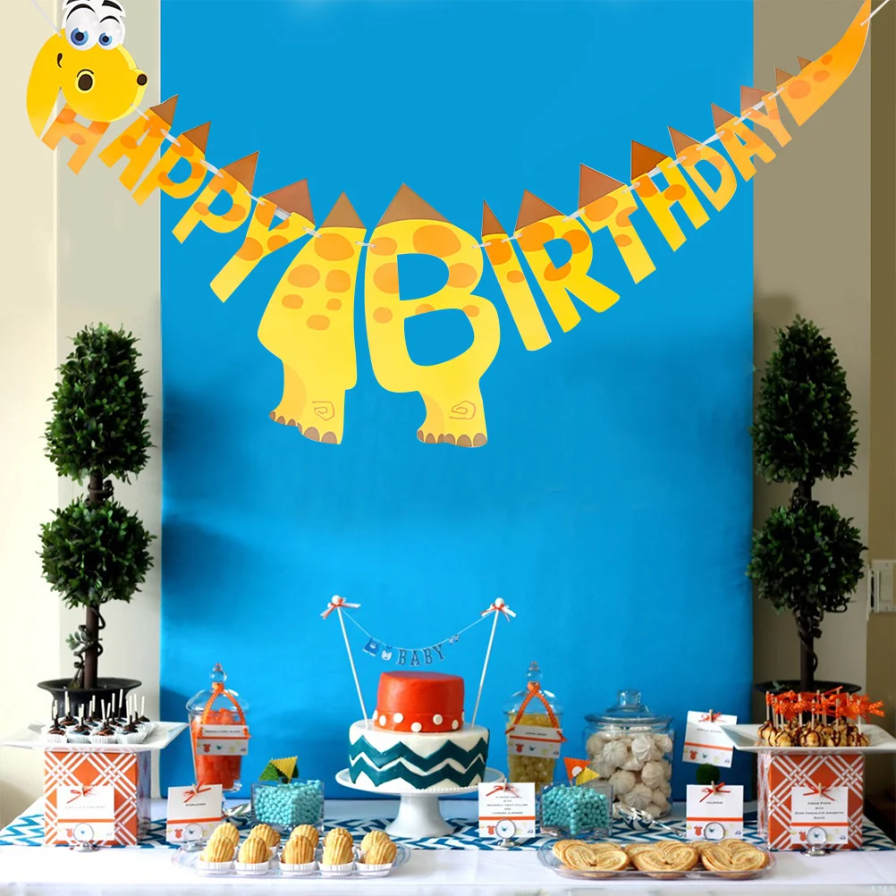 

Happy Birthday Letters Bunting Birthday Banner Dinosaur Shape Garland for Birthday Party Decoration(Yellow）