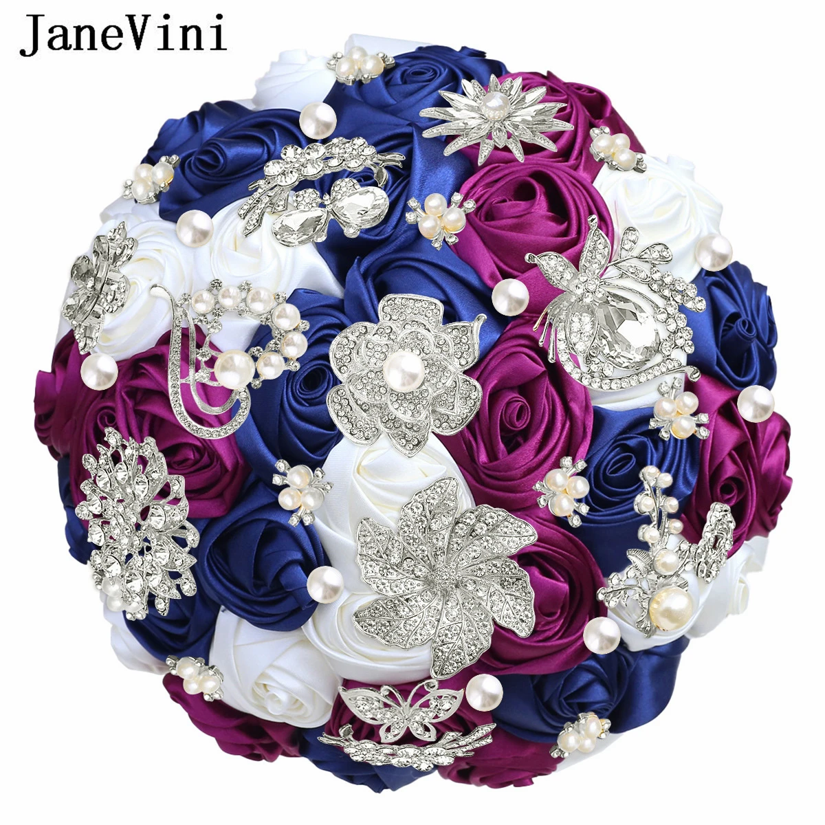 

JaneVini Ramo Novia Fuchsia Rose Bride Wedding Bouquet Flowers Bridesmaid Crystal Rhinestone Diamond Bridal Bouquets Luxurious