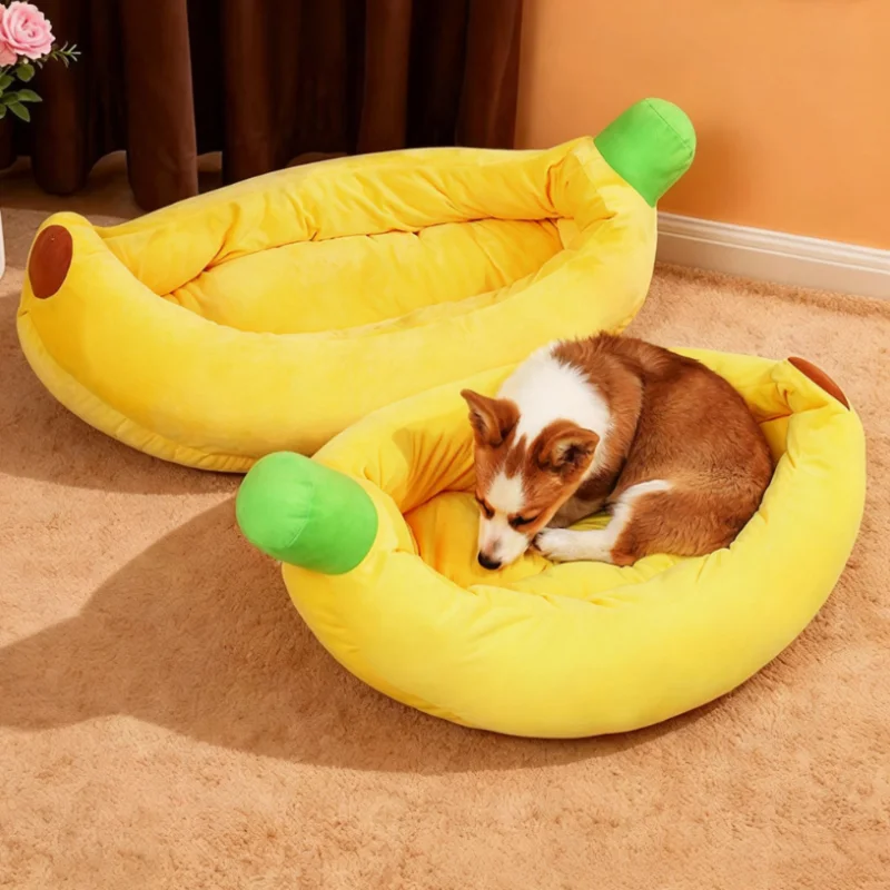 Removable Washable Cartoon Banana Pet Bed, Soft Plush Banana Shape Dog Cat Sofa , All Season Pet Sleeping Cushion for Dogs Cats